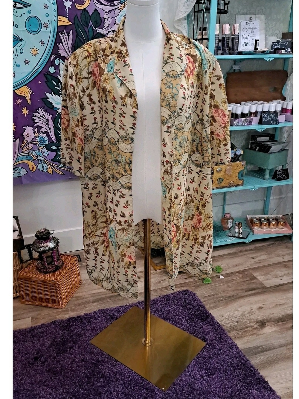 Tea Garden Reverie Vintage Floral Duster Kimono Jacket Plus Size 22 Shoulder Pad